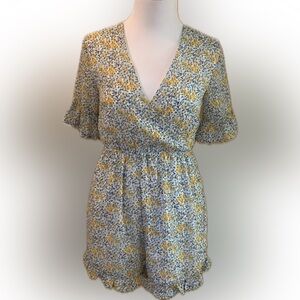 Miami Floral Romper with Gold Metallic Thread, Size Small
